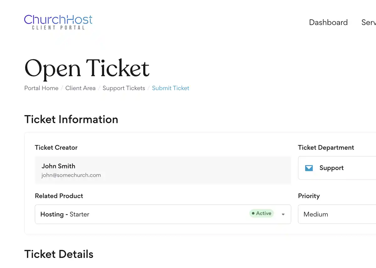 Open Ticket Screenshot